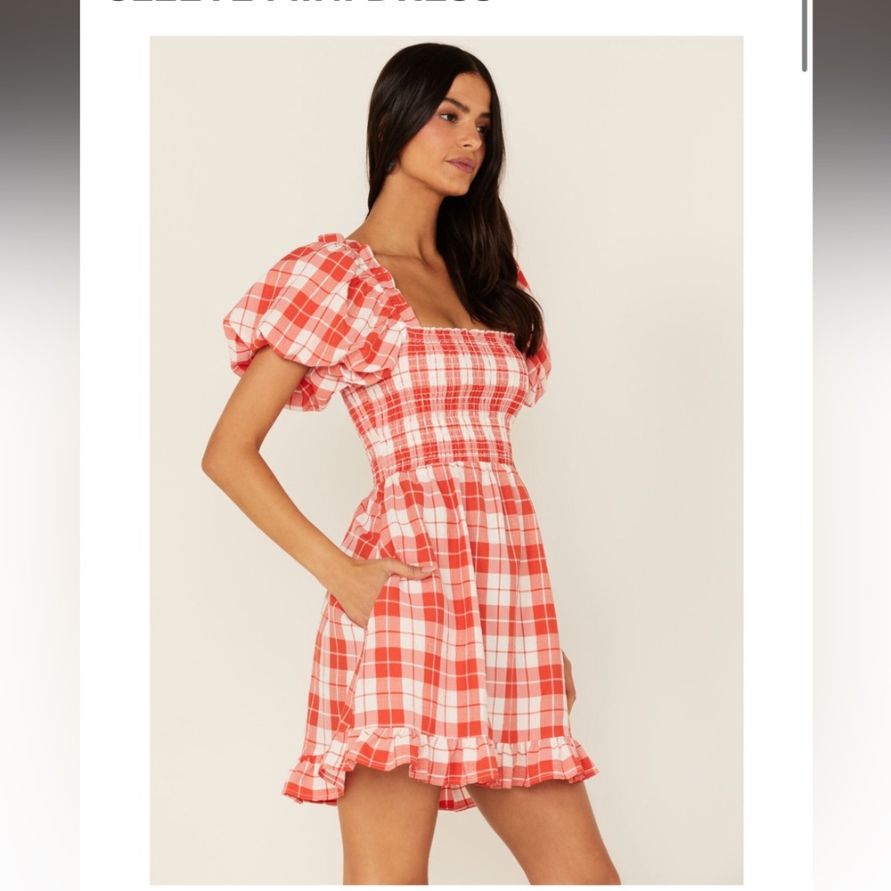 SHOW ME YOUR MUMU COLVIN PLAID PRINT SHORT PUFF SLEEVE MINI DRESS size M